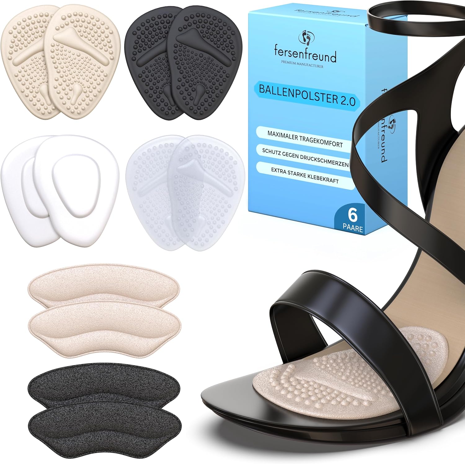 Premium Ballenpolster High Heels Einlagen – Druckentlastung Fuß Vorderfuß