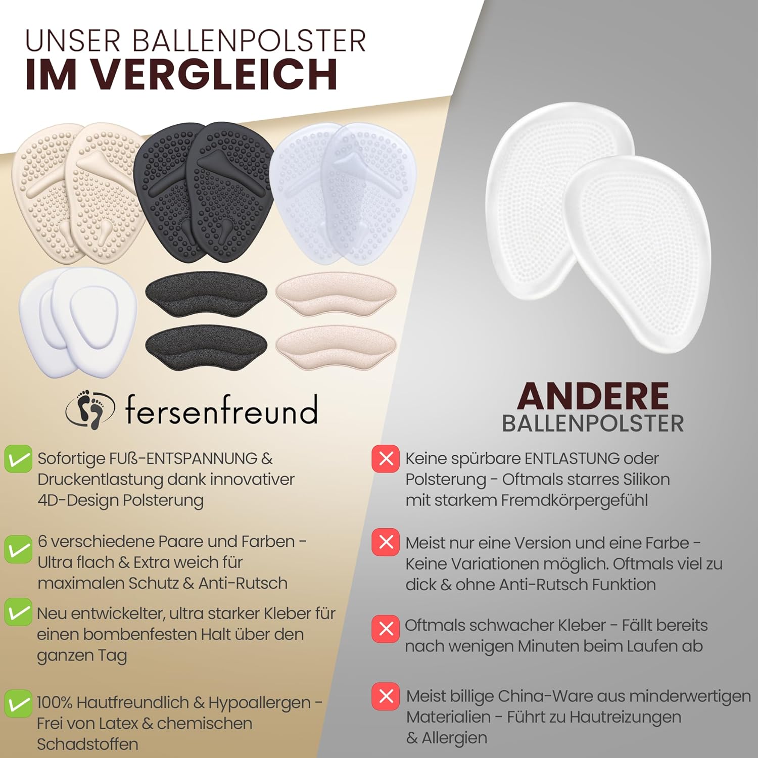 Premium Ballenpolster High Heels Einlagen – Druckentlastung Fuß Vorderfuß