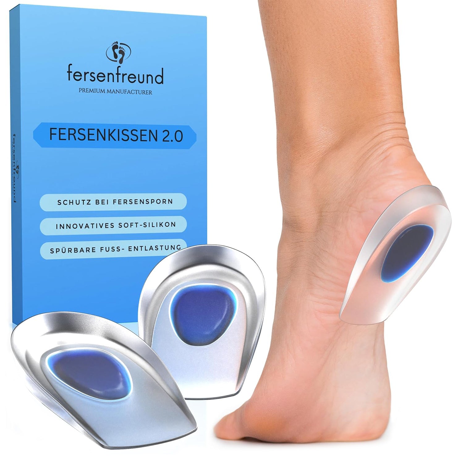 Premium Fersensporn Einlagen Damen – Gelkissen aus echtem Silikon