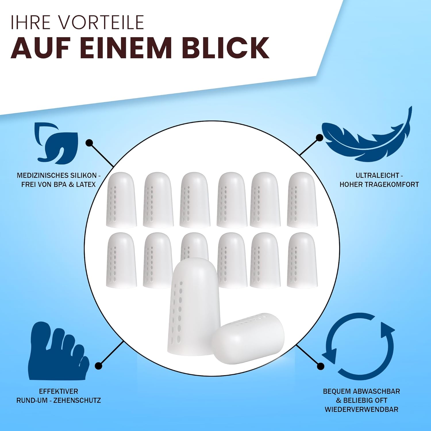 Zehenschutz 14er Klein - Zehenschutzkappe - Premium Zehenschoner aus Silikon