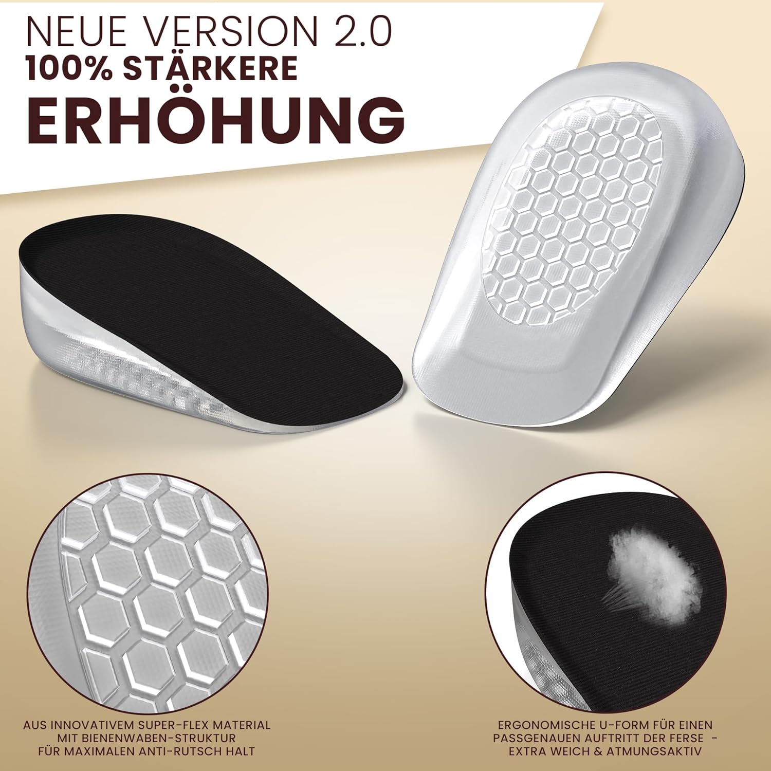 Premium Schuheinlagen 2026 – Fersenkeil Erhöhung - Damen & Herren - 1,5CM - 3,0CM
