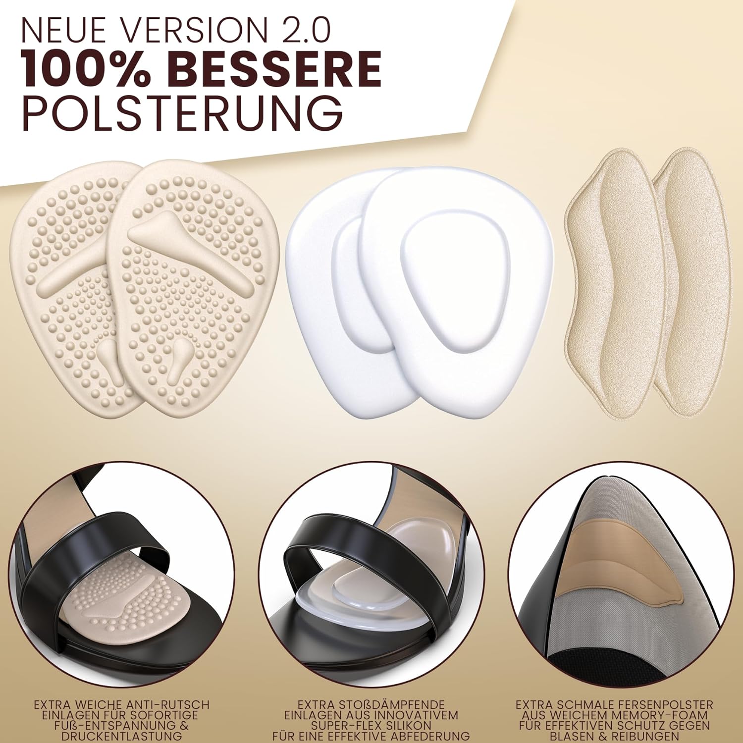Premium Ballenpolster High Heels Einlagen – Druckentlastung Fuß Vorderfuß