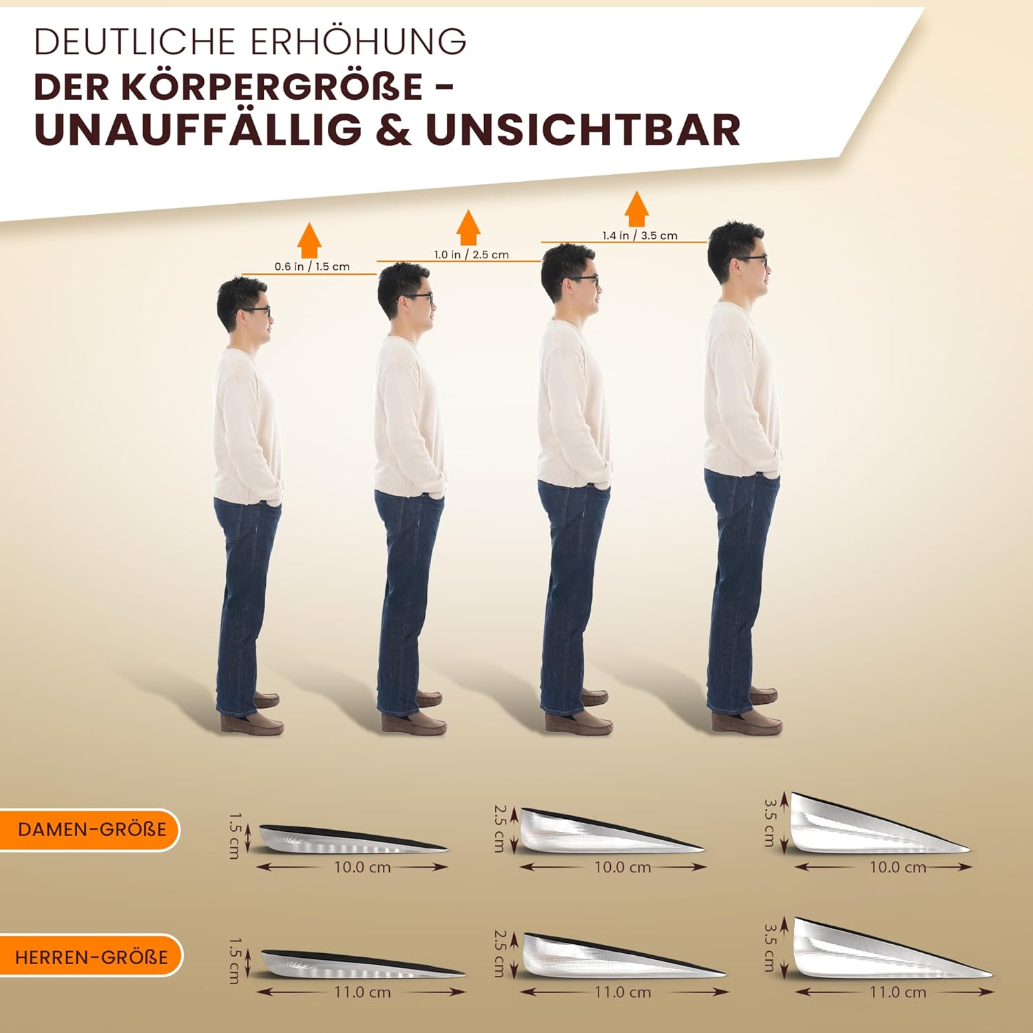 Premium Schuheinlagen 2026 – Fersenkeil Erhöhung - Damen & Herren - 1,5CM - 3,0CM