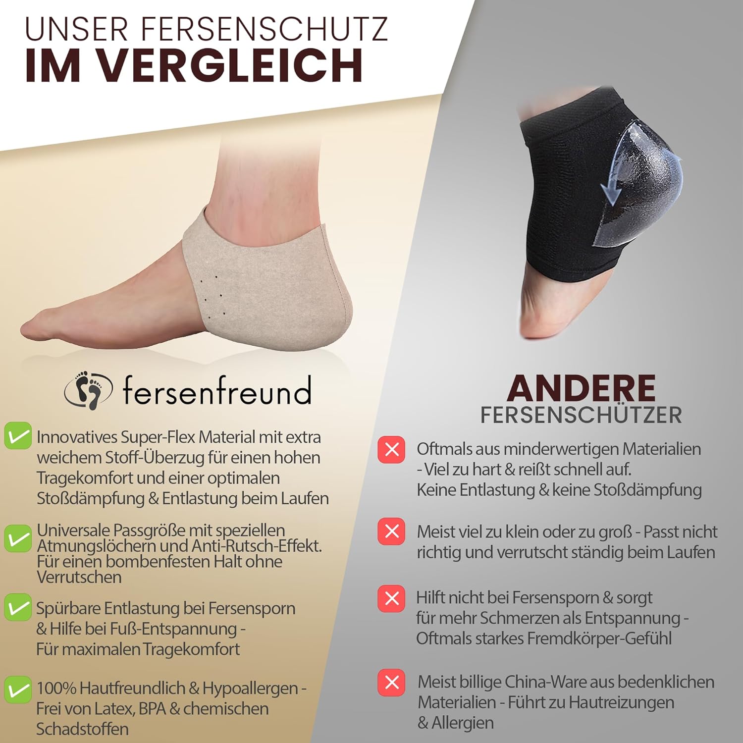 Fersenschutz Silikon mit Stoffüberzug – Soft Gel Fersenpolster Herren