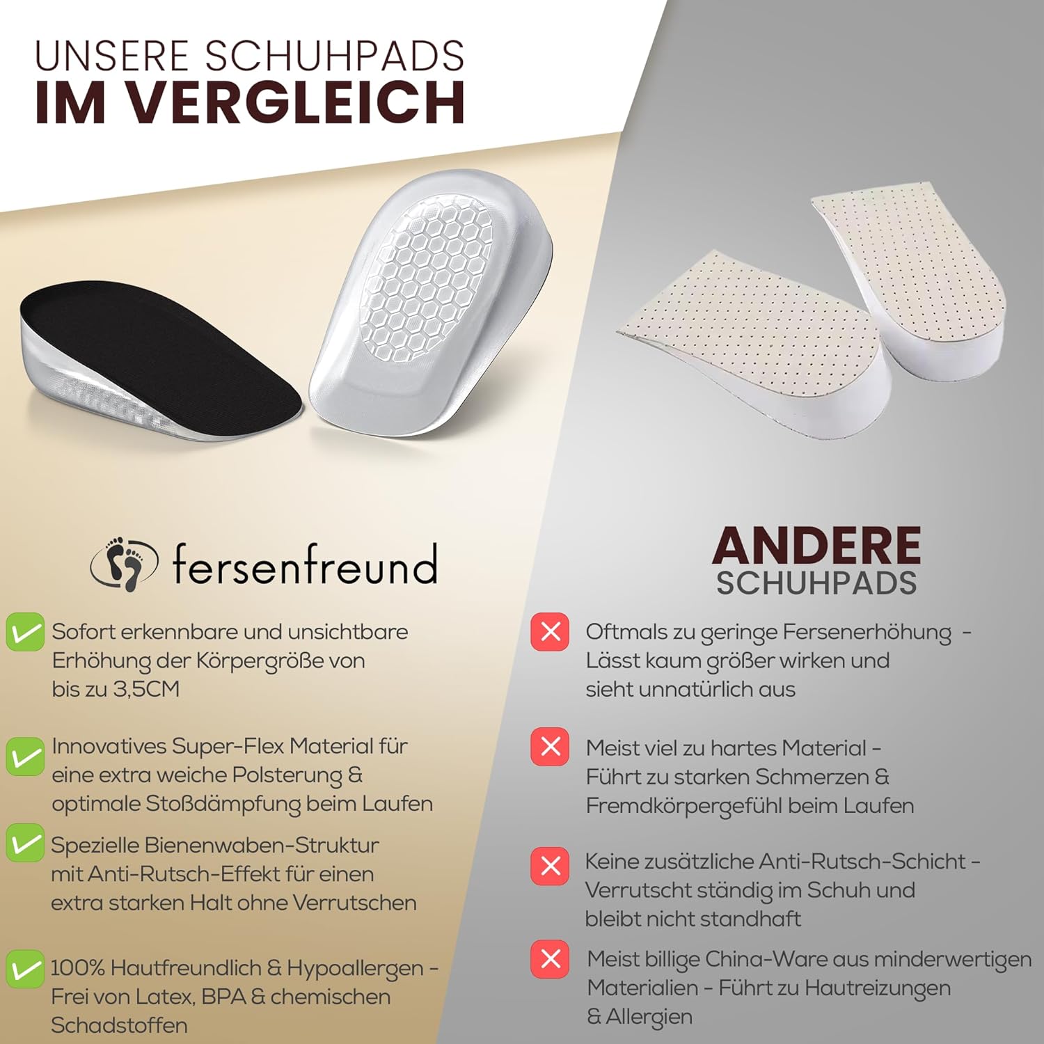 Premium Schuheinlagen 2026 – Fersenkeil Erhöhung - Damen & Herren - 1,5CM - 3,0CM